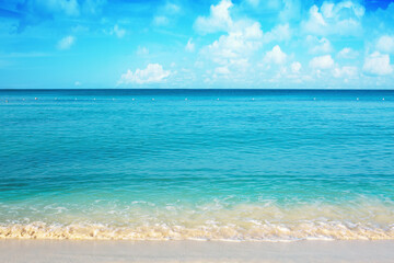 Fototapeta na wymiar Beautiful caribbean sea and blue sky . Travel background.