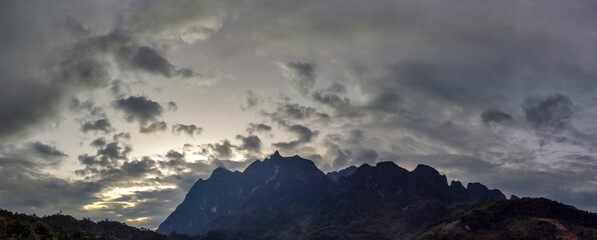 Panorama photo hill and sky at sunshine