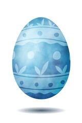 Blue Easter egg decorated with festive pattern, watercolored vector illustration. Holiday hand drawn object for Easter