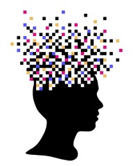 Silhouette of human head, pixel art