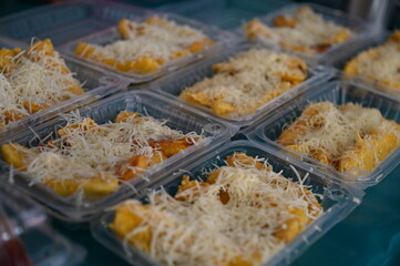 Kuching, Sarawak Malaysia - April 5th 2022:The Malay Ramadan Bazaar (Pasar Ramadan) in Malaysia, with lots of delicacies, under New Norm