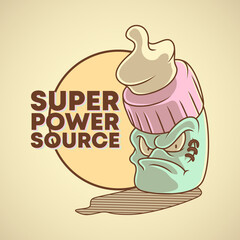 Cartoon character of fierce faced feeding bottle