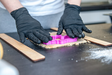Close-up, the process of making handmade gingerbread.