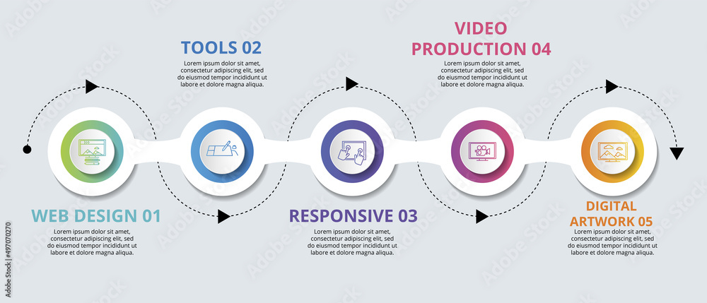Poster infographic web design template. icons in different colors. include web design, tools, responsive, v