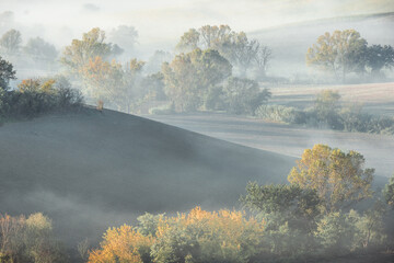 a foggy autumn morning in Marche Italy