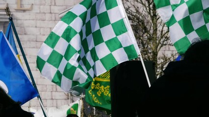 Irish flag and Yorkshire flag at flag parade celebration