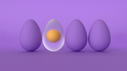 Easter eggs, easter purple background. 3d render illustration