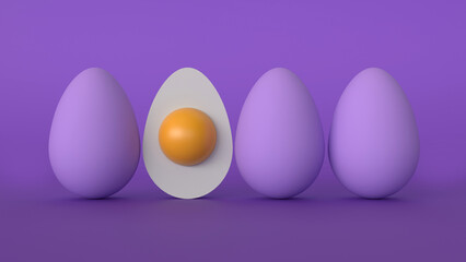 Happy Easter eggs, purple easter background. 3d render illustration