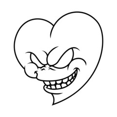 Coloring illustration of fierce faced heart