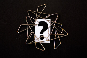 Paper clips attached to each other with a question mark. Concept of partnership, cooperation,...