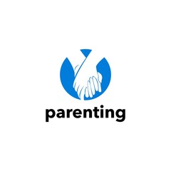 Obraz premium care of both parents logo. two hands holding each other vector