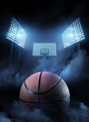 Basketball hoop and ball, 3d rendering © efks