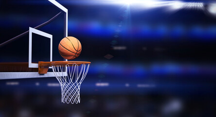 Basketball hoop and ball, 3d rendering - 497074864