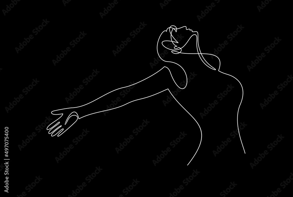Wall mural continuous line art or one line drawing of a woman stretching arms is relaxing picture vector illust - Wall murals