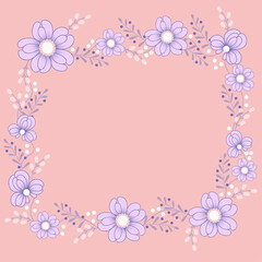 Flowers frame on a pink background