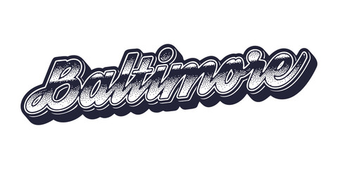 Baltimore city name in retro three-dimensional graphic style