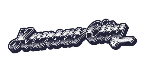 Kansas City name in retro three-dimensional graphic style - obrazy, fototapety, plakaty