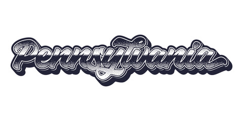 Pennsylvania state name in retro three-dimensional graphic style