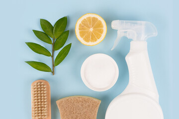 Bio organic detergent products, home cleaning and washing concept. Natural household cleaners -...