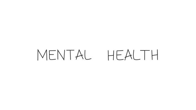 Self Drawing animation A thin black line writes the words Mental health and draws a green ribbon symbol on a white background