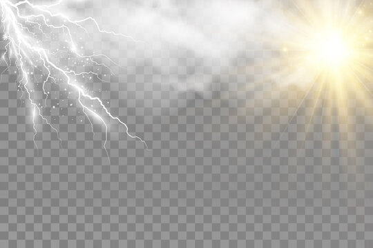	
Vector image of realistic lightning. Flash of thunder on a transparent background.