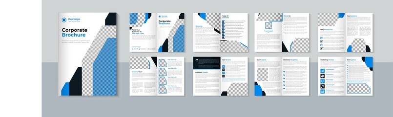 Modern company profile brochure design, Business 16 page brochure template, Corporate brochure design, Blue color