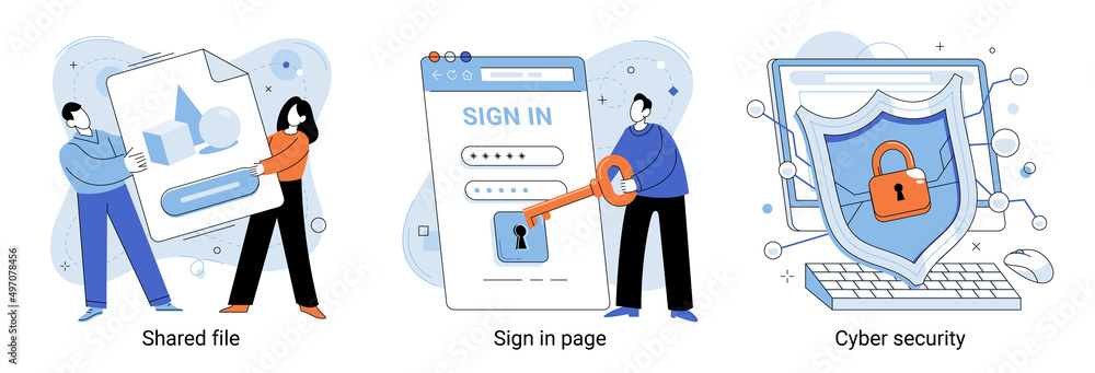 Poster shared document file, cyber security sign in page, public folder access, editing online, safety user