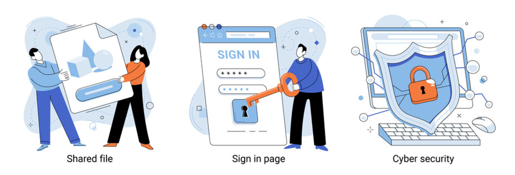 Shared Document File, Cyber Security Sign In Page, Public Folder Access, Editing Online, Safety User Login Abstract Metaphor. Security In Web Safe Use Of Software And Personal Data Protection Metaphor