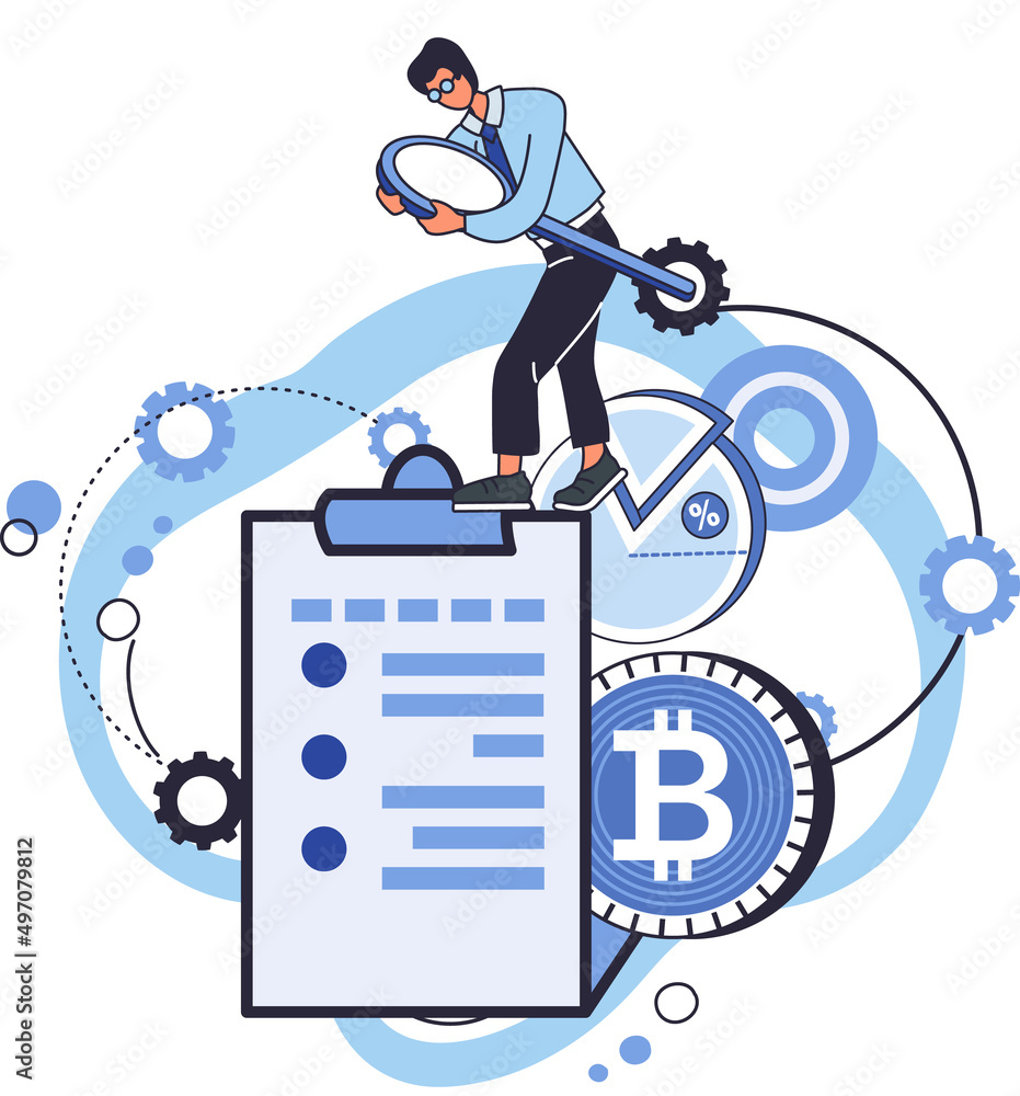 Poster cryptocurrency bitcoin mining metaphor blockchain exchange platform. cyber banking procedures, bitco
