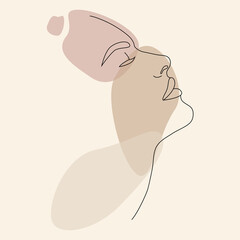 Woman. One line drawing the face and hair. Abstract female portrait. The modern art of minimalism.