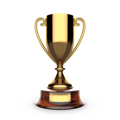 Shiny golden cup on white background, 3d rendering