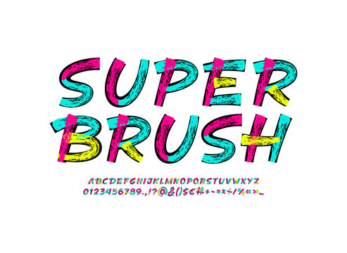 Brush handwritten font, script alphabet, cursive typeface in the grunge style