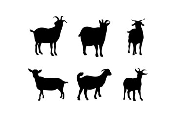 set of flat goats silhouette shape template vector