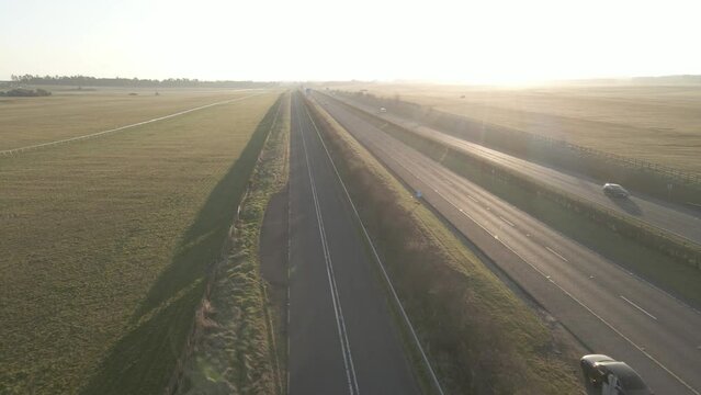 N7 Motorway To Dublin, Ireland On Early Morning At Sunrise. - Pull Back Shot