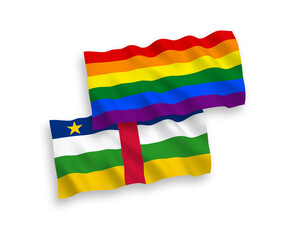 Flags of Central African Republic and Rainbow gay pride on a white background