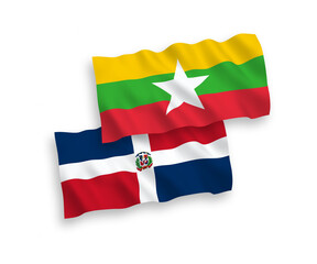 Flags of Dominican Republic and Myanmar on a white background