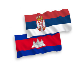 Flags of Kingdom of Cambodia and Serbia on a white background