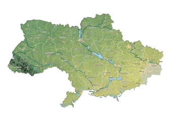 Isolated map of Ukraine with capital, national borders, important cities, rivers,lakes. Detailed map of Ukraine suitable for large size prints and digital editing.
