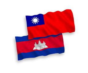 Flags of Kingdom of Cambodia and Taiwan on a white background