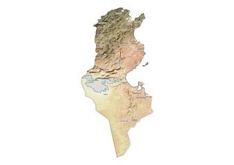 Isolated map of Tunisia with capital, national borders, important cities, rivers,lakes. Detailed map of Tunisia suitable for large size prints and digital editing.