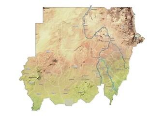 Isolated map of Sudan with capital, national borders, important cities, rivers,lakes. Detailed map of Sudan suitable for large size prints and digital editing.
