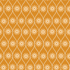 Fototapeta premium White retro daisy flower in ogee curve on orange background seamless pattern. for textile, wallpaper and home décor 