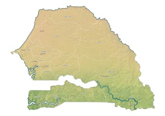 Isolated map of Senegal with capital, national borders, important cities, rivers,lakes. Detailed map of Senegal suitable for large size prints and digital editing.