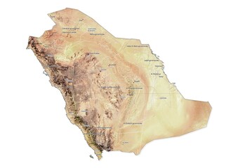 Isolated map of Saudi Arabia with capital, national borders, important cities, rivers,lakes. Detailed map of Saudi Arabia suitable for large size prints and digital editing.