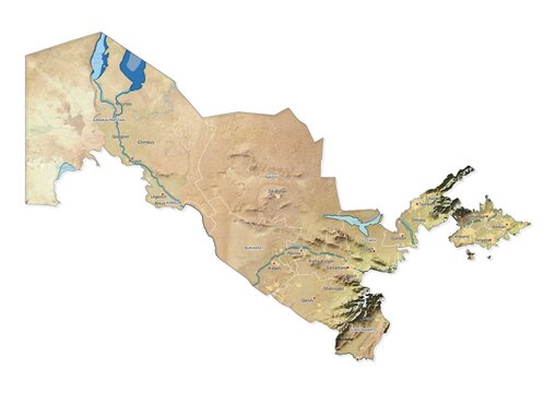 Isolated map of Uzbekistan with capital, national borders, important cities, rivers,lakes. Detailed map of Uzbekistan suitable for large size prints and digital editing.
