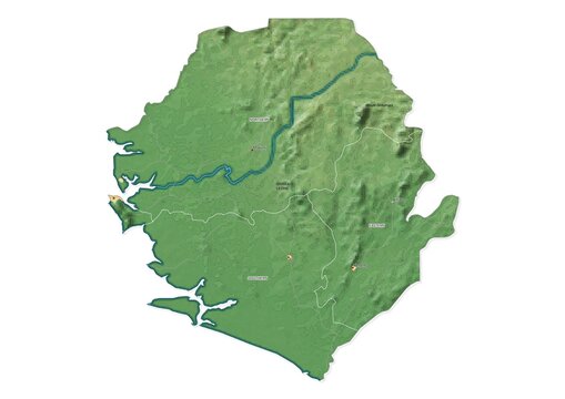 Isolated map of Sierra Leone with capital, national borders, important cities, rivers,lakes. Detailed map of Sierra Leone suitable for large size prints and digital editing.
