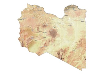 Isolated map of Libya with capital, national borders, important cities, rivers,lakes. Detailed map of Libya suitable for large size prints and digital editing.