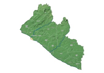 Isolated map of Liberia with capital, national borders, important cities, rivers,lakes. Detailed map of Liberia suitable for large size prints and digital editing.