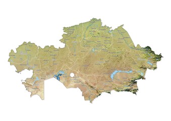 Isolated map of Kazakhstan with capital, national borders, important cities, rivers,lakes. Detailed map of Kazakhstan suitable for large size prints and digital editing.