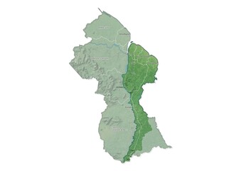 Isolated map of Guyana with capital, national borders, important cities, rivers,lakes. Detailed map of Guyana suitable for large size prints and digital editing.